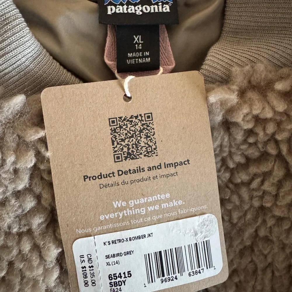 Patagonia Taupe Sherpa Bomber Jacket